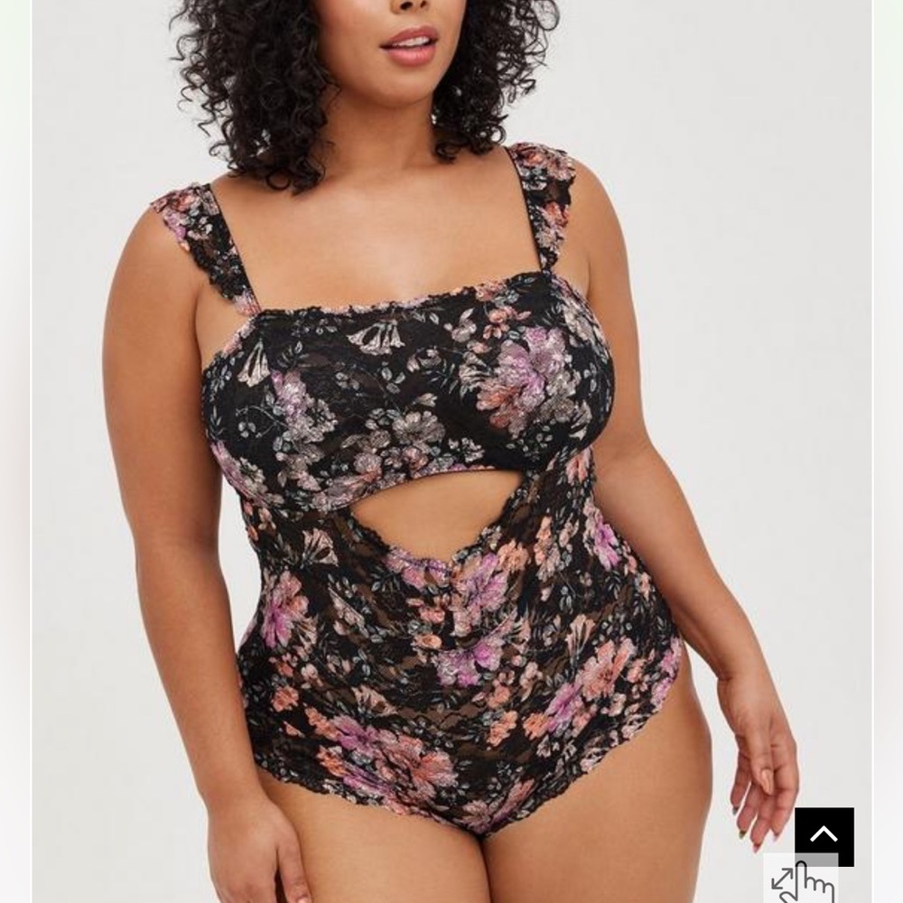 Torrid Floral Lace Front Cutout Bodysuit - Picture 2 of 3